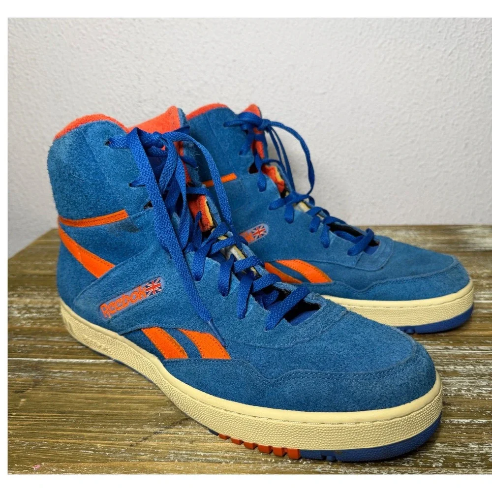 Reebok Retro High Top Sneakers Mens Blue Orange 13 Suede Streetwear Basketball